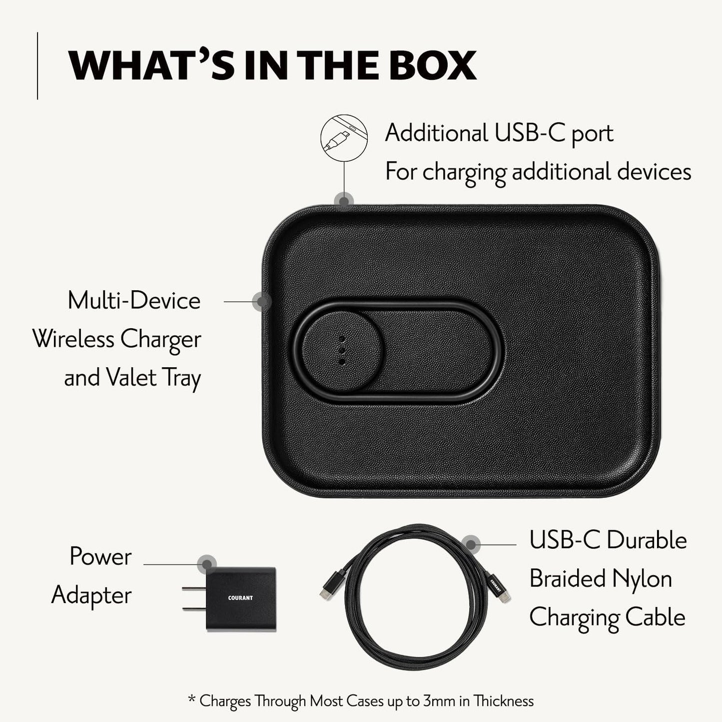 Courant MAG:3 Classics Charger and Tray - Italian Leather, Multi-Device Charger Compatible with MagSafe iPhones 16, 15, 14, 13, 12 or Wireless AirPod Cases (Black)