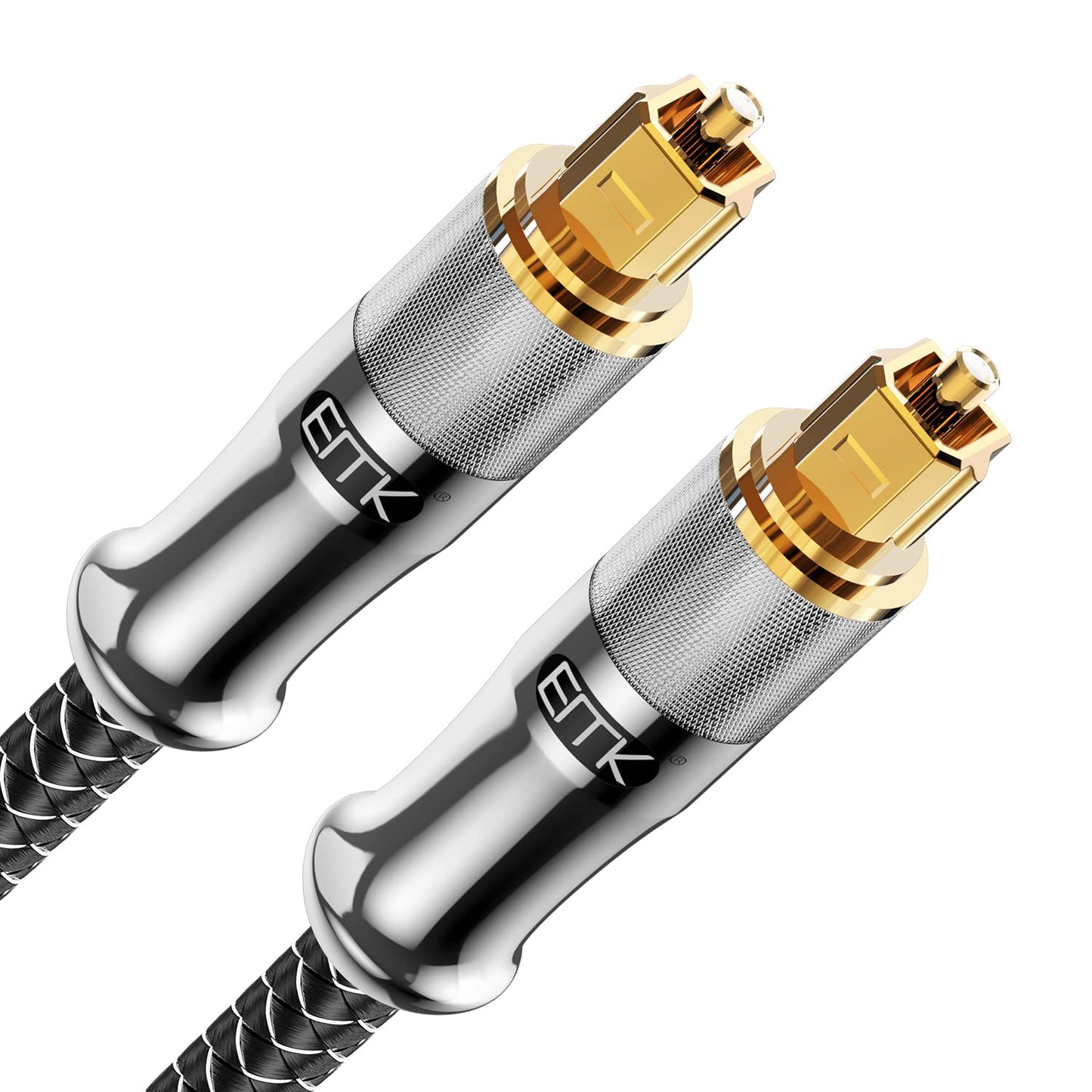 EMK 24K Gold-Plated Optical Audio Cable [8ft/2.4M] - Digital Toslink SPDIF Cable Compatible with Soundbar to TV, Home Theater - High-Speed Fiber Optic Cable (Silver)