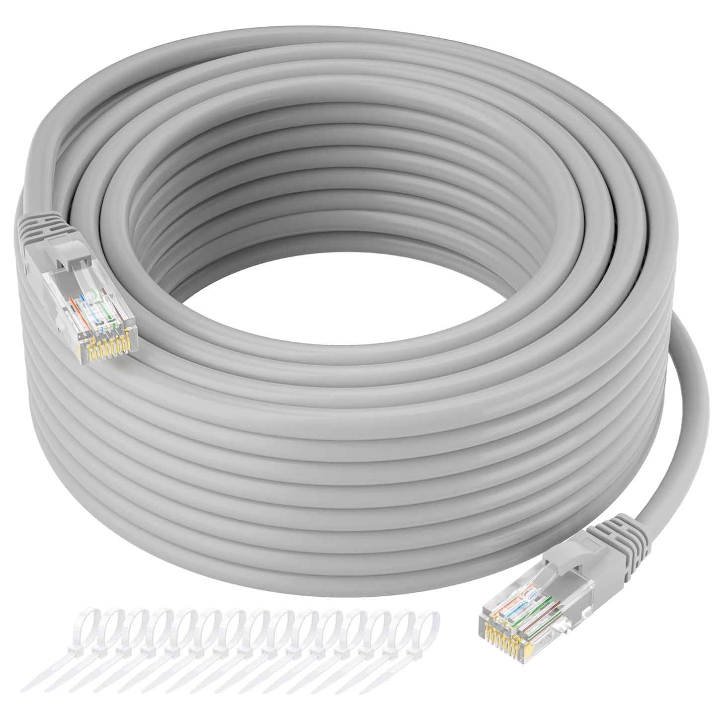 Cat5e Ethernet Cable 300 FT, Long Cat 5e Internet Cable, Grey Snagless Patch Cord, Flexible, Network, LAN, PoE, Standard RJ45 Connector for PC, Server, Router, Modem, TV, PS5 - with 15 Cable Ties