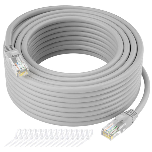Cat5e Ethernet Cable 75 FT, Long Cat 5e Internet Cable, Grey Snagless Patch Cord, Flexible, Network, LAN, PoE, Standard RJ45 Connector for PC, Server, Router, Modem, TV, PS5 - with 15 Cable Ties