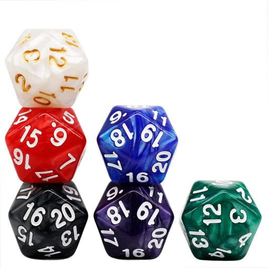 Handan 6 Pieces D20 Polyhedral Dice,20 Sided DND Dice,22mm Large Pearl Mixed Color Dices Assortment D20 Dice,20 Sided Cube D&D Dice Set for Dungeons and Dragons, RPG, MTG Table Games(6 Colours)