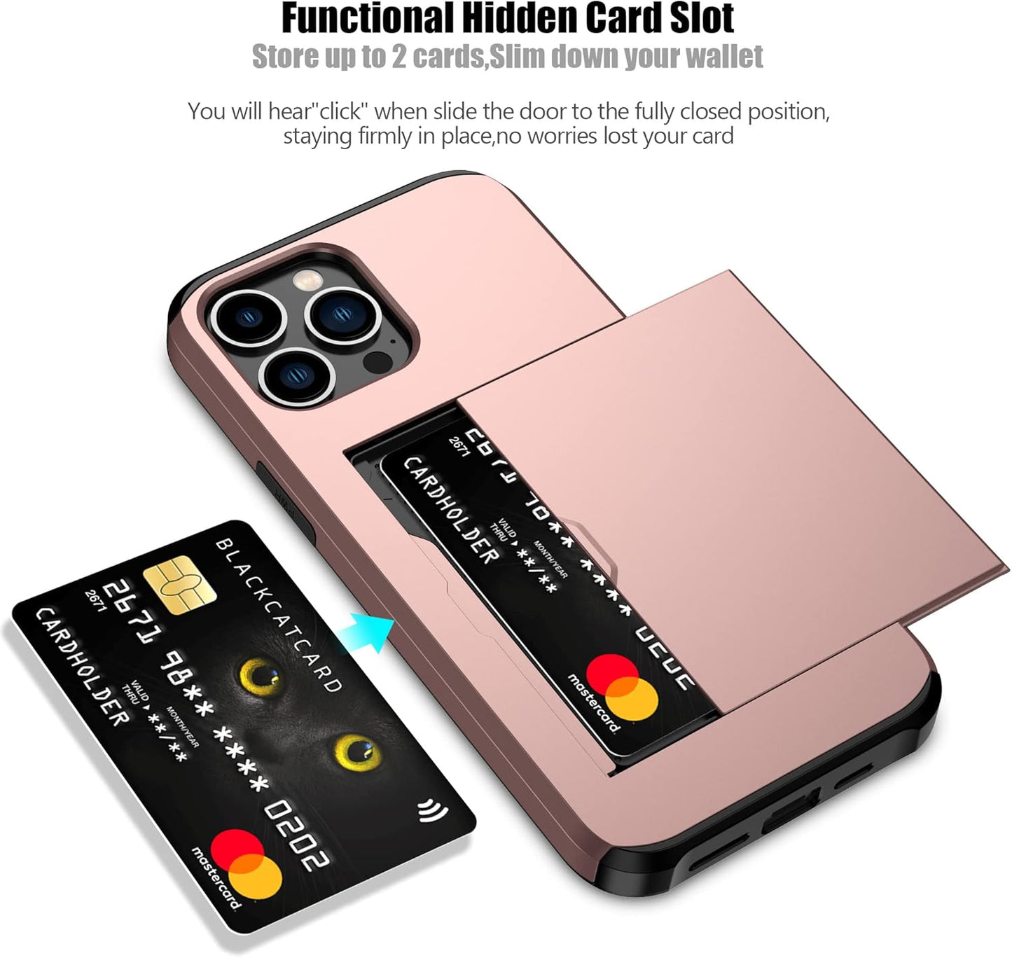 Nvollnoe for iPhone 12 Pro Max Case with Card Holder Heavy Duty Protective Dual Layer Shockproof Hidden Card Slot Slim Wallet Case for iPhone 12 Pro Max for Men&Women(Rose Gold)