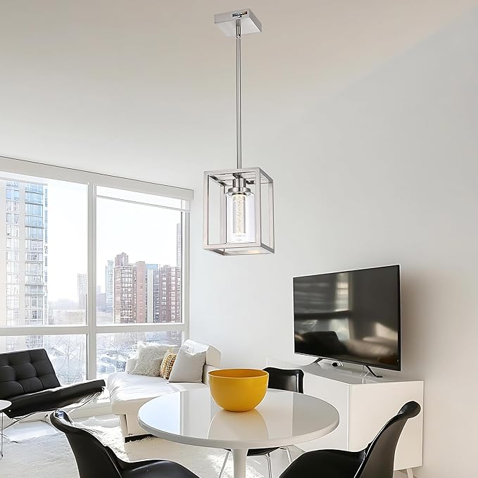 MELUCEE LED Pendant Lights Modern Pendant Lighting Brushed Nickel with Crystal Bubble Glass, 5 CCT Dimmable Hanging Ceiling Lamps for Kitchen Island Dining Room, Built-in LED Chips, Adjustable Height
