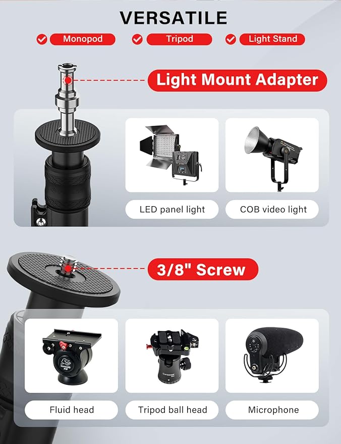 IFOOTAGE A400 Round Base Monopod, 79'' Light Stand Tripod Alternative, Aluminum Studio Camera Tripod Monopod Stand for Video Recording, Live Streaming, Interview, Payload 22lb (2 Pack)