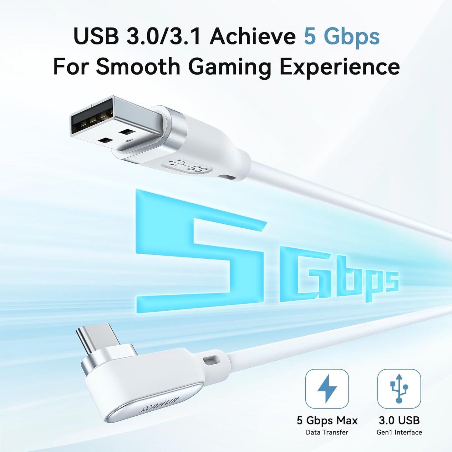 AMVR 16FT(5M) Link Cable Compatible with Meta Quest 3/3s/2/Pro & Pico 4 Series - Max to 5Gbps USB-C Data Line to USB 3.0 for PC Gaming & SteamVR Transmission (White)