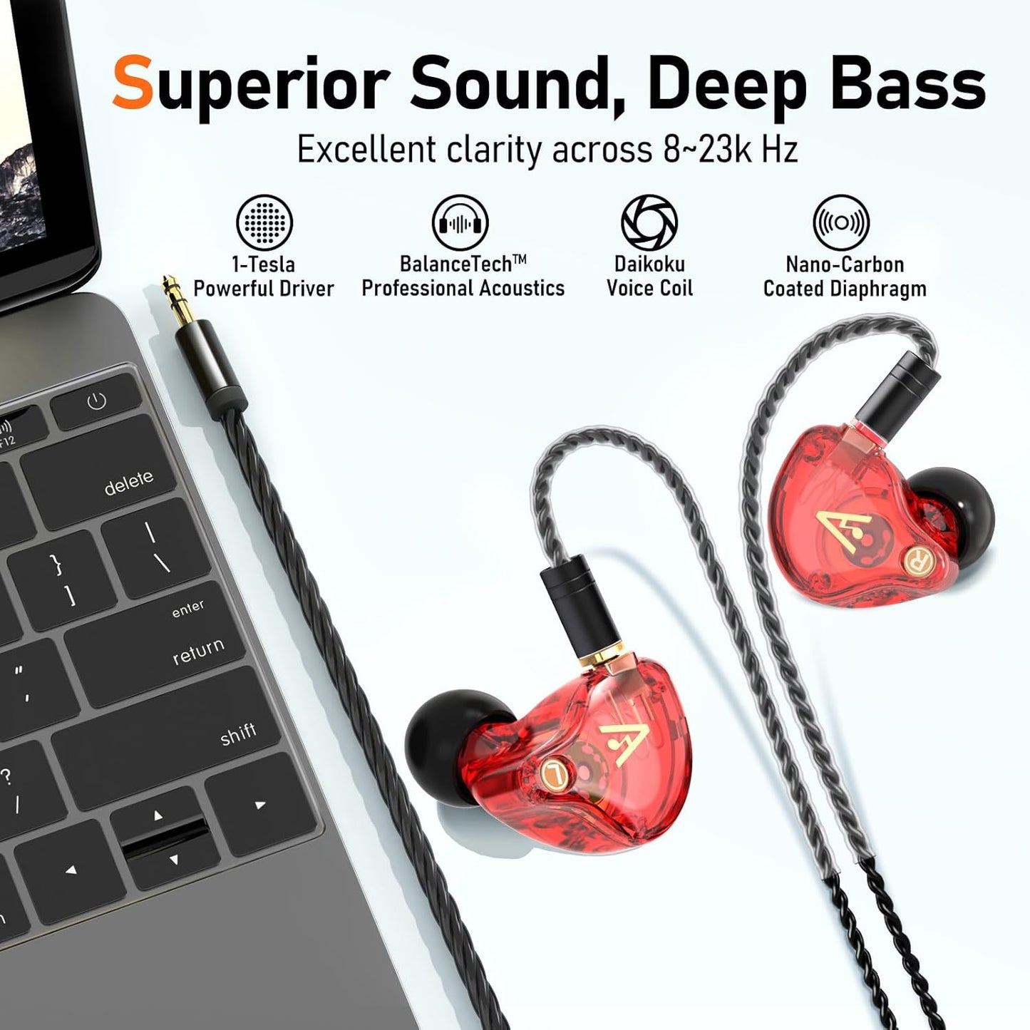 Vibes 202 Wired Earbuds - HiFi in Ear Monitor Headphones – Professional Noise-Isolating Ear Buds - Clear Sound, Deep Bass & Comfort-Fit IEM Earphones - MMCX to 3.5mm, Silver Plated Cord, Carrying Case