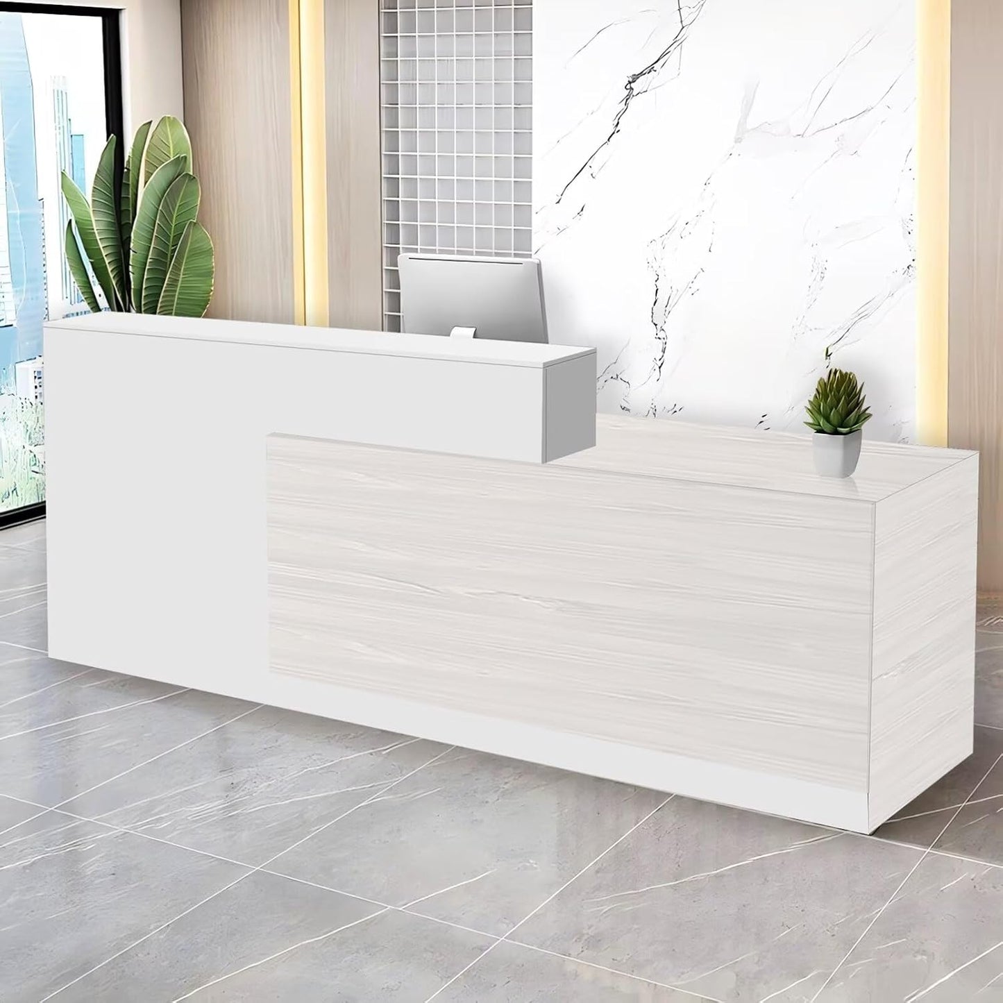 Reception Desk with Counter Modern Checkout Counter with Lockable Drawer Keyboard Tray Receptionist Desk for Office Salon Reception Table R Right 59inch/150cm