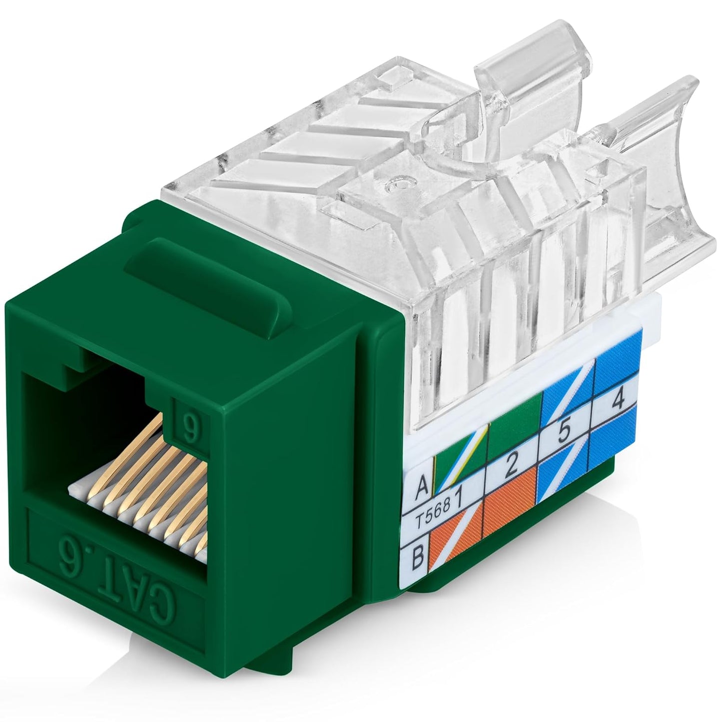 Everest 45° Angled RJ45 Cat6 Keystone Jacks 10-Pack in Green - Slim Profile Female RJ45 Connectors - Cat 6 Keystone Jack - Compatible with 45° Angled Speed Termination Tool - 45Term (B0BL3GS7ZY)