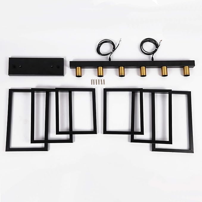 SomSom Modern Kitchen Island Light Pendant Chandelier 6-Light Ceiling Light Industrial Pendant Lighting Fixture Matte Black with Antique Brass Finish