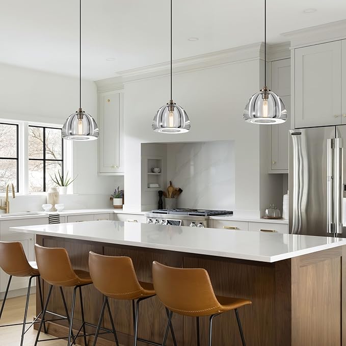 Aged Brass Crystal Pendant Light: 7" Dimmable Antique Copper Hanging Pendant Light Fixtures over Kitchen Island - Modern Luxury Bathroom Dining Room Brushed Pendants Lighting 3000k e12 Bulb Included