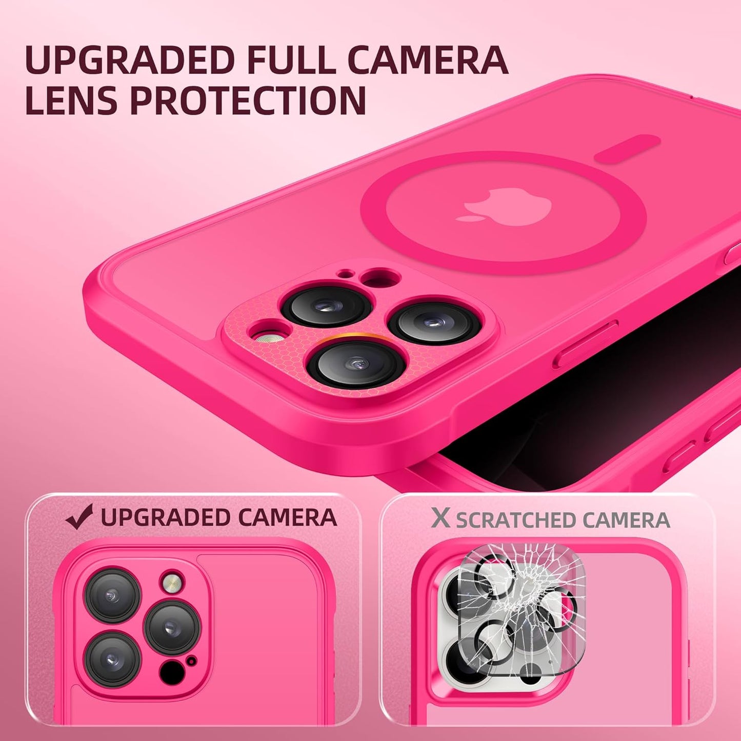 BERFY Magnetic for iPhone 16 Pro Max Case, Compatible with MagSafe, Built-in Privacy Screen Protector and Upgraded Camera Protection, Anti-Spy Full Body Shockproof Phone case for 16 Pro Max, Hot Pink