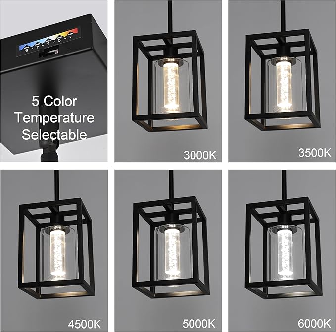 MELUCEE Black Pendant Lights Kitchen Island 1-Light, 5 Color Dimmable Led Pendant Light Ceiling Hanging Over Sink with Crystal Bubble Glass, Modern Integrated LED Hanging Light Dining Room Lighting