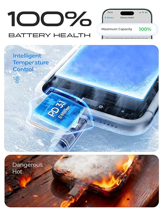 LISEN for iPhone Air 17 Charger Cord USB Cable 10FT, Chubby 100W Soft Silicone USB C to USB C Fast Charging Cable, Long USBC to USBC for iPhone 17 16 15, Samsung S25, MacBook Pro/Air, Blue