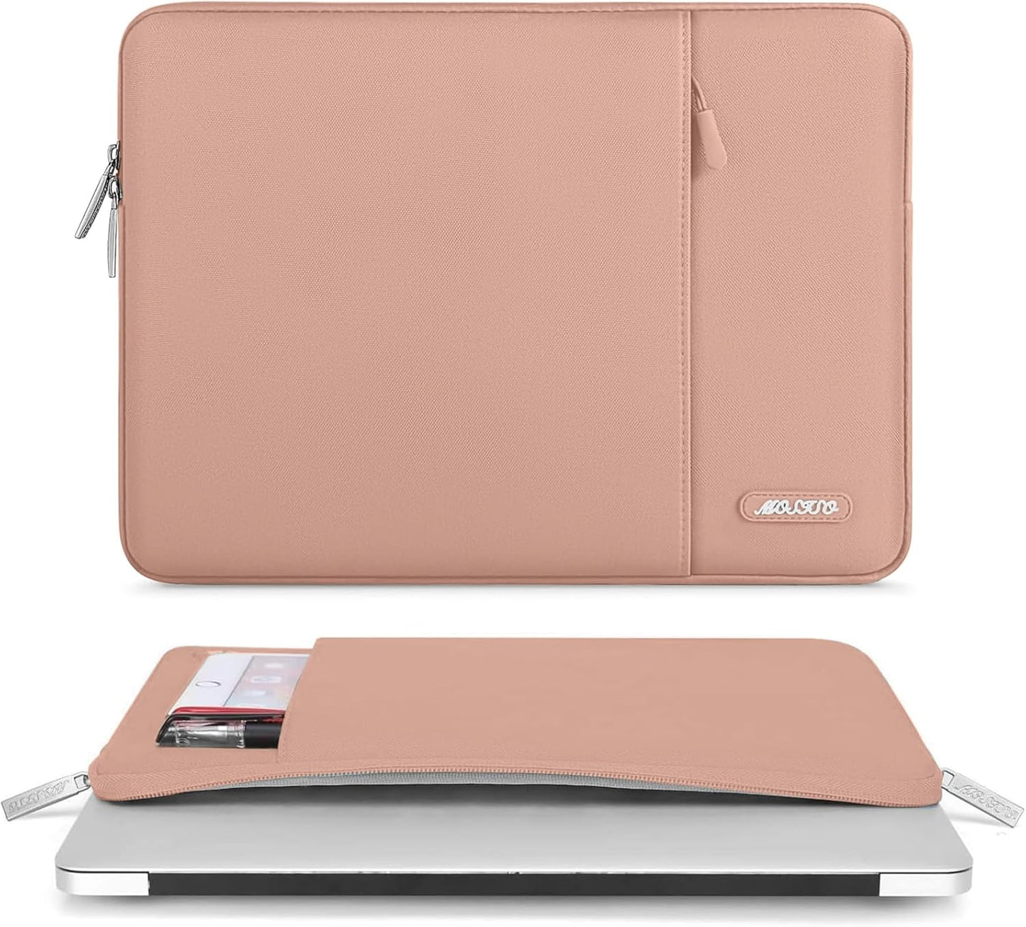 MOSISO Laptop Case 15 inch, 15 inch Laptop Sleeve Compatible with MacBook Air 15 M4 A3241 M3 A3114 M2 A2941 2025 2024 2023,Dell XPS 15,Polyester Vertical Computer Sleeve Bag with Pocket, Salmon Pink