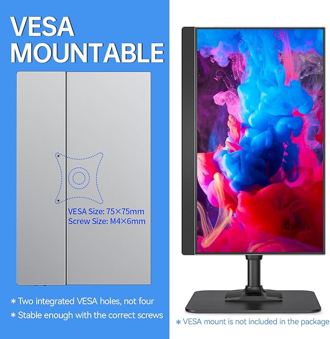 VisionOwl Portable Monitor 15.6 Inch 1080P FHD 85% sRGB Second Screen, USB-C HDMI HDR FreeSync Travel Monitor for Laptop PC MacBook PS5 Xbox, VESA Mountable, with Speakers, Cover Stand, Silver