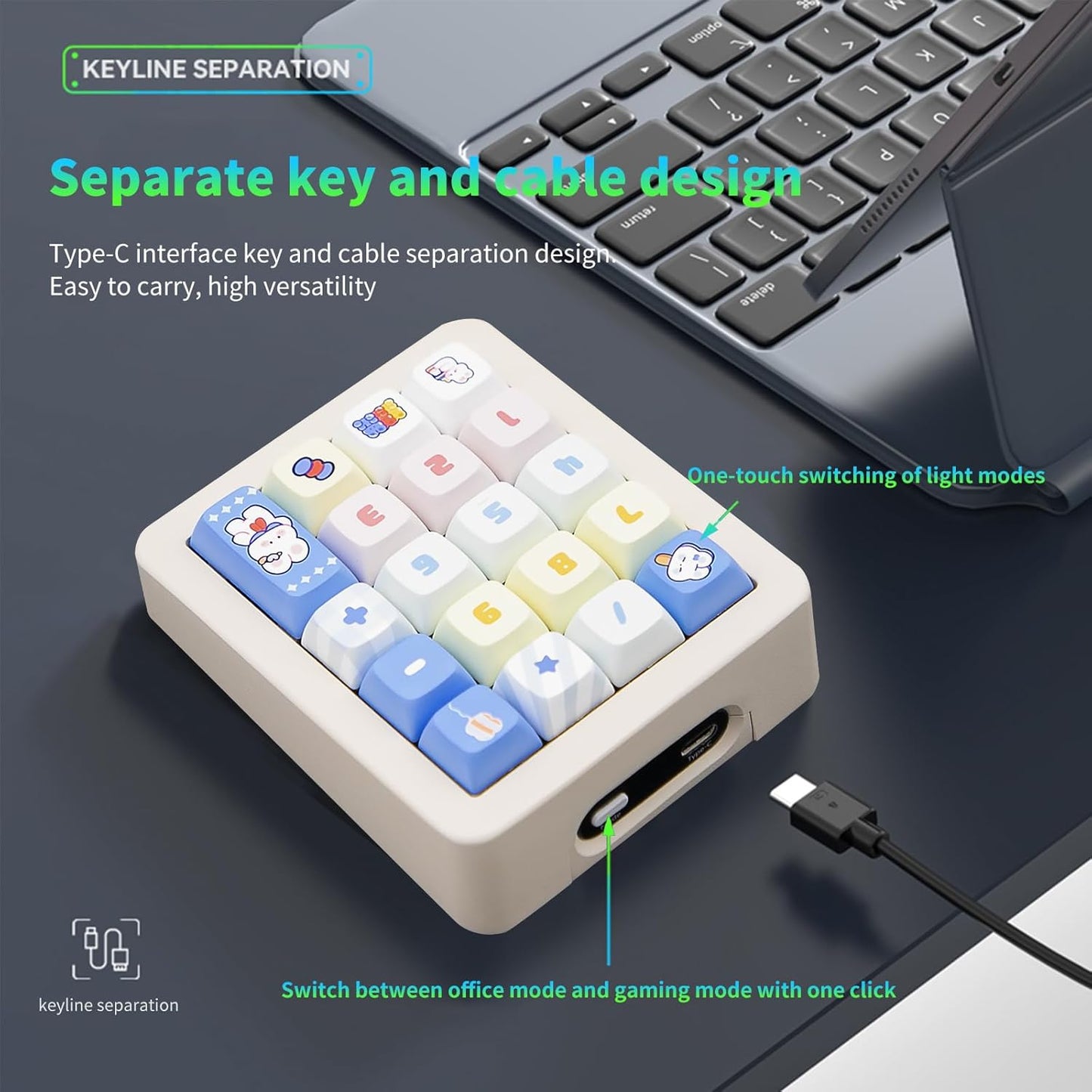 Adventurers K812 Wired Mechanical Numeric Keypad, 19-Key Hot-Swappable RGB Numpad, Macro Programmable, Detachable Type-C Cable, Game/Office Mode Switch – for PC/Laptop/Desktop (Cream White)