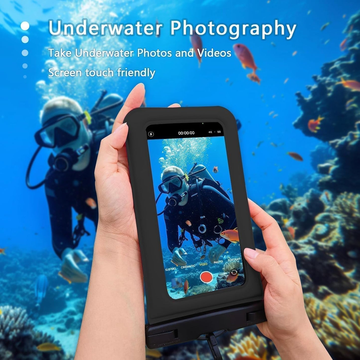 Floatable Waterproof Phone Pouch/Case with Crossbody Lanyard for iPhone 16 Pro Max/15 Pro/14/13/12, IP68 Cellphone Dry Bag Beach Cruise Ship Essentials, 1 Pack-Black-7″
