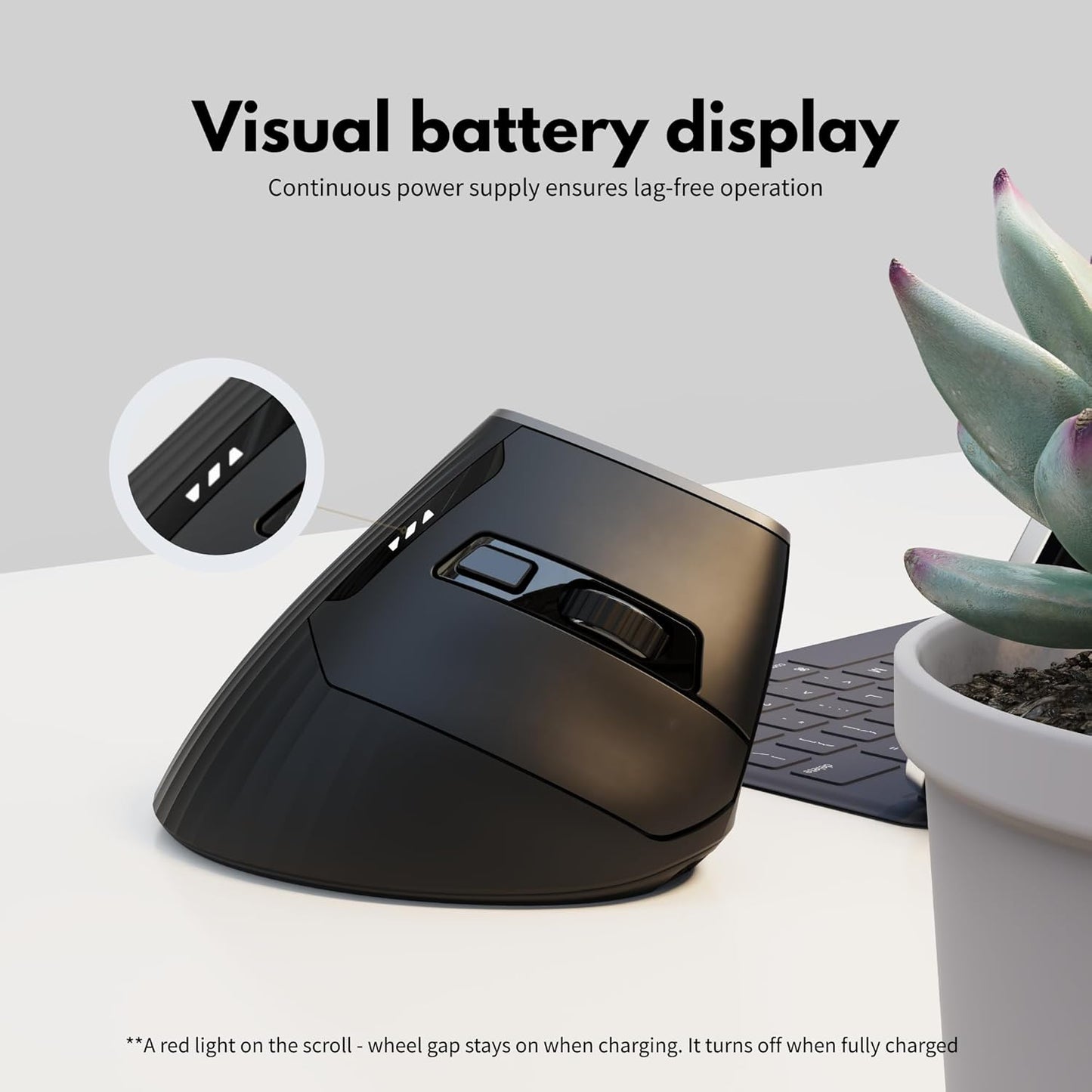 Vertical Mouse Wireless, 2.4G Rechargeable Mouse with Battery Indicator,4 Level DPI,Ergonomic Design for Comfort and Reduced Wrist Strain, Ideal for Home,Office Use (Black)