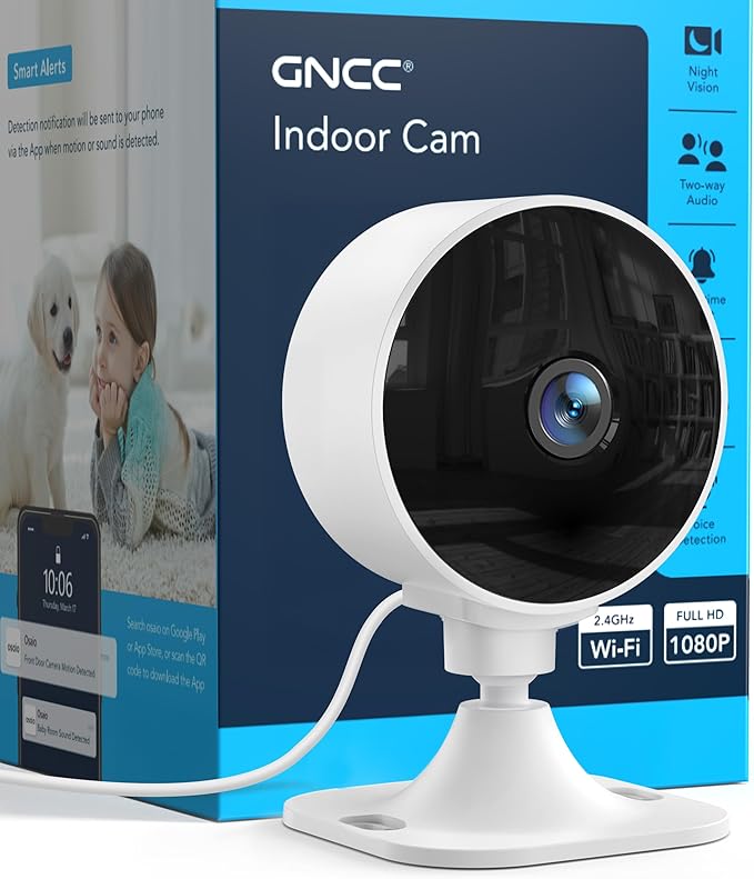 GNCC Cameras for Home Security,Indoor Security Cam,Pet Camera with Phone App,1080P Motion Detection, 2-Way Audio, Night Vision, Cloud & SD Card Storage, Works Alexa & Google Home, 2.4G WiFi(only)