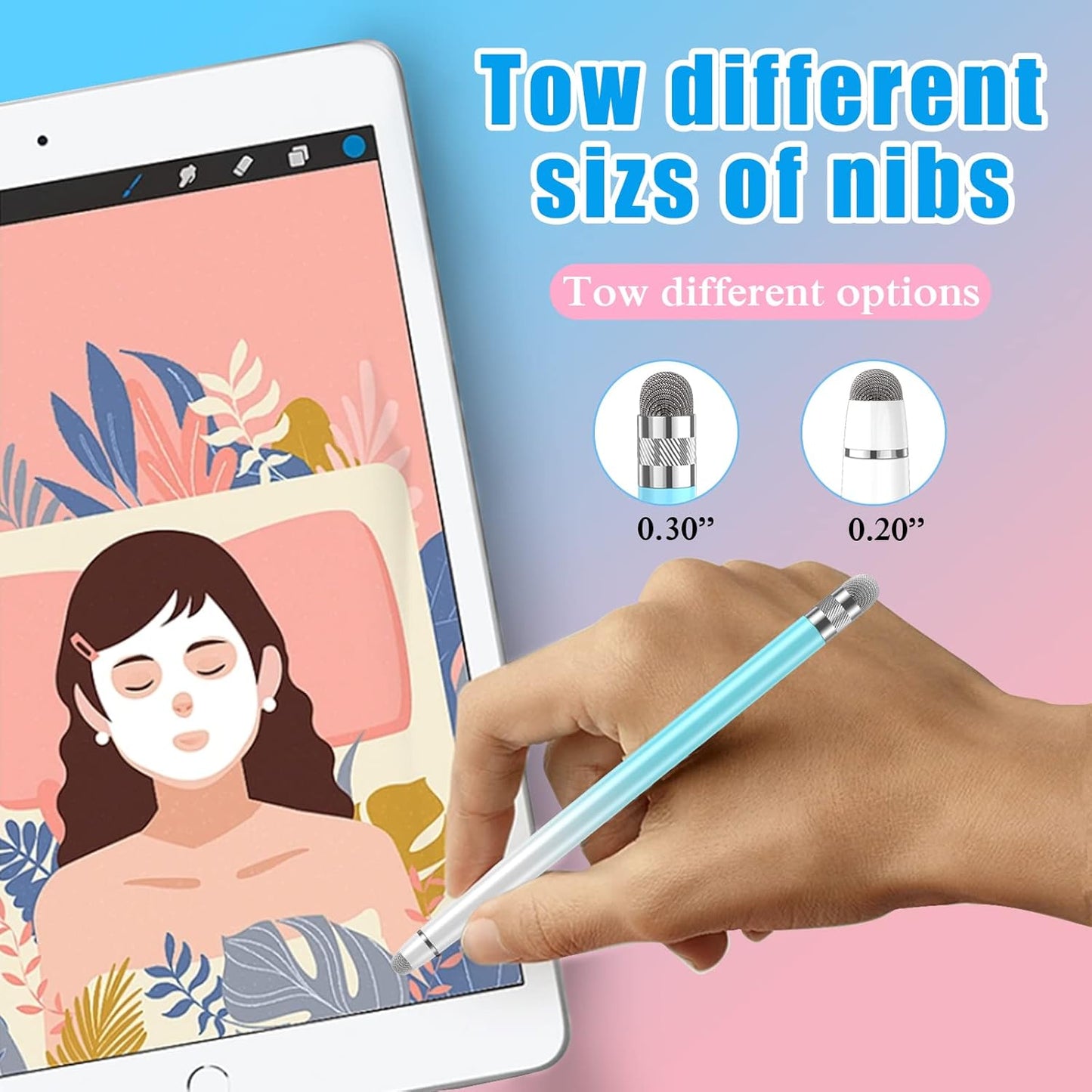 2PCS Stylus Pens for Touch Screens, Stylus Pen for iPhone/iPad/Tablet Android/Microsoft Surface, Compatible with All Touch Screens(White Pink/White Blue)