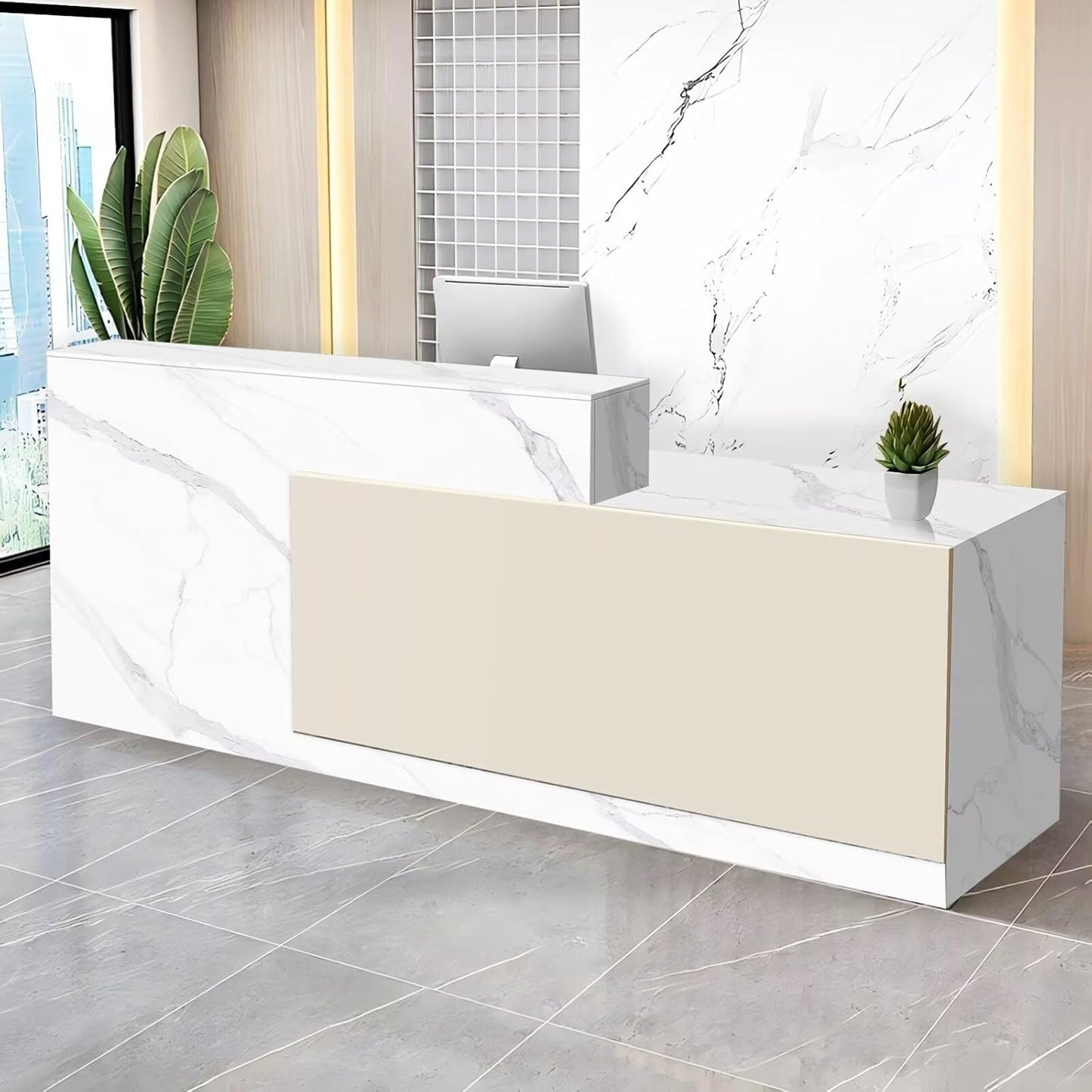 Reception Desk with Counter Modern Checkout Counter with Lockable Drawer Keyboard Tray Receptionist Desk for Office Salon Reception Table N Right 79inch/200cm