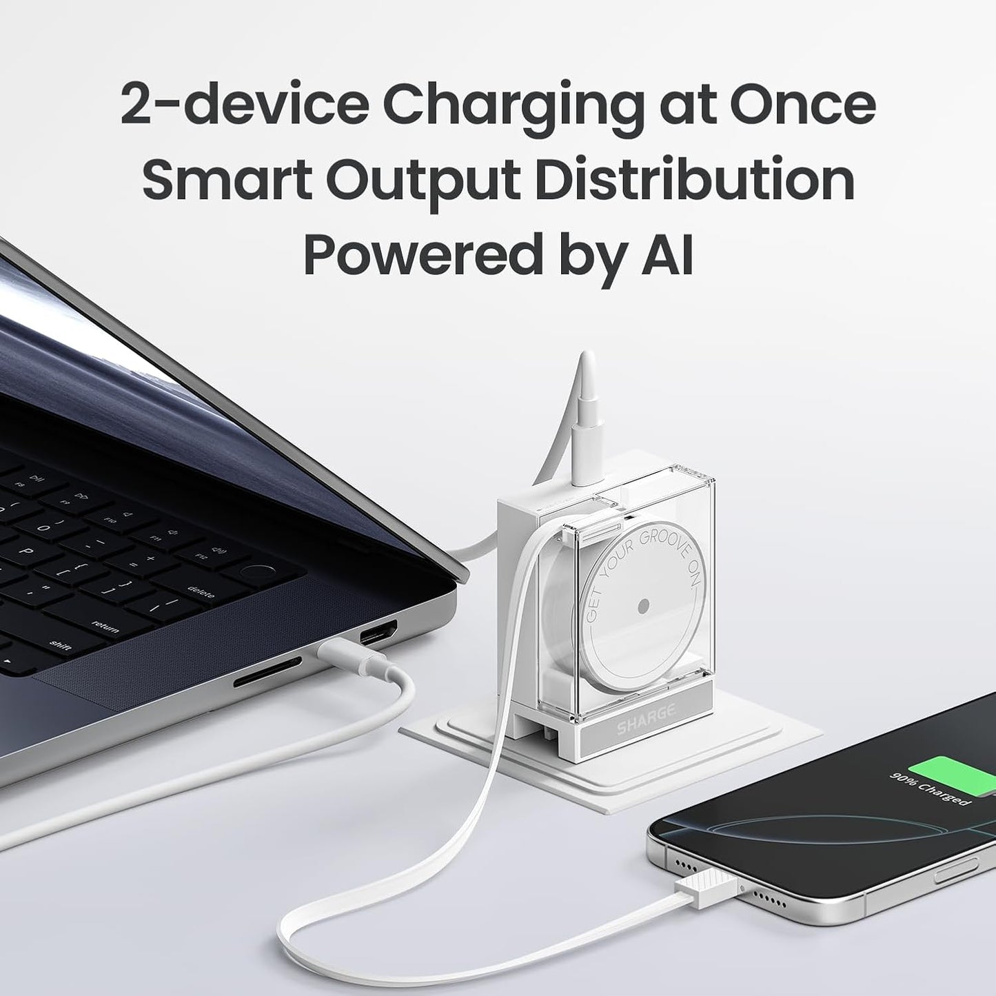 Retractable 65W USB C Charger, GaN Power Wall Charger with Retractable Cable, 2 Devices PD Fast Charging for MacBook Pro/Air, iPhone 16,Pixel Book, iPad Pro (White)