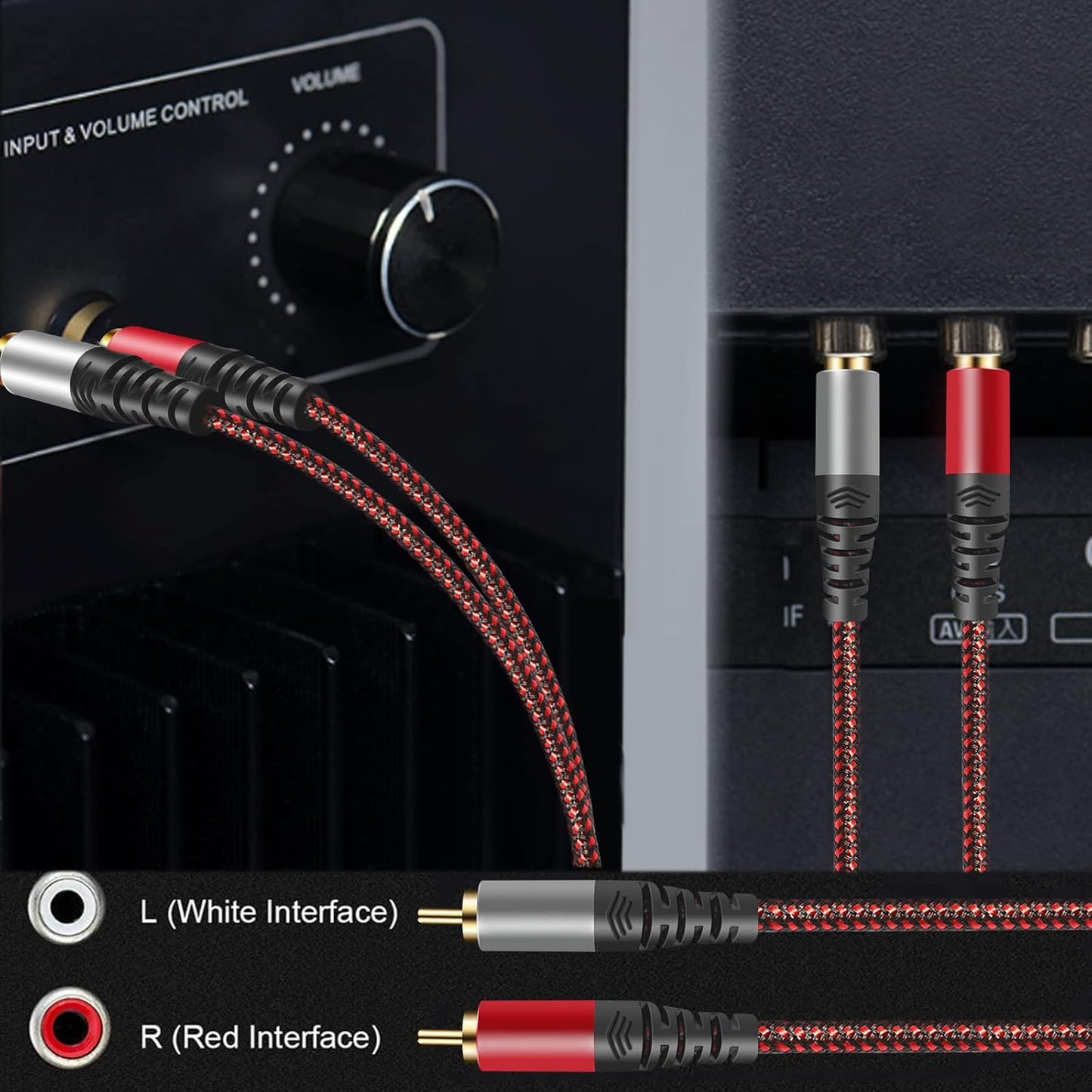 RCA Cable 12Ft,2Rca Male to 2-RCA Male Audio Stereo Subwoofer Cable [Hi-Fi Sound] Nylon-Braided Auxiliary Audio Cord for Home Theater, HDTV, Amplifiers, Hi-Fi Systems,Speakers and etc (12Ft)