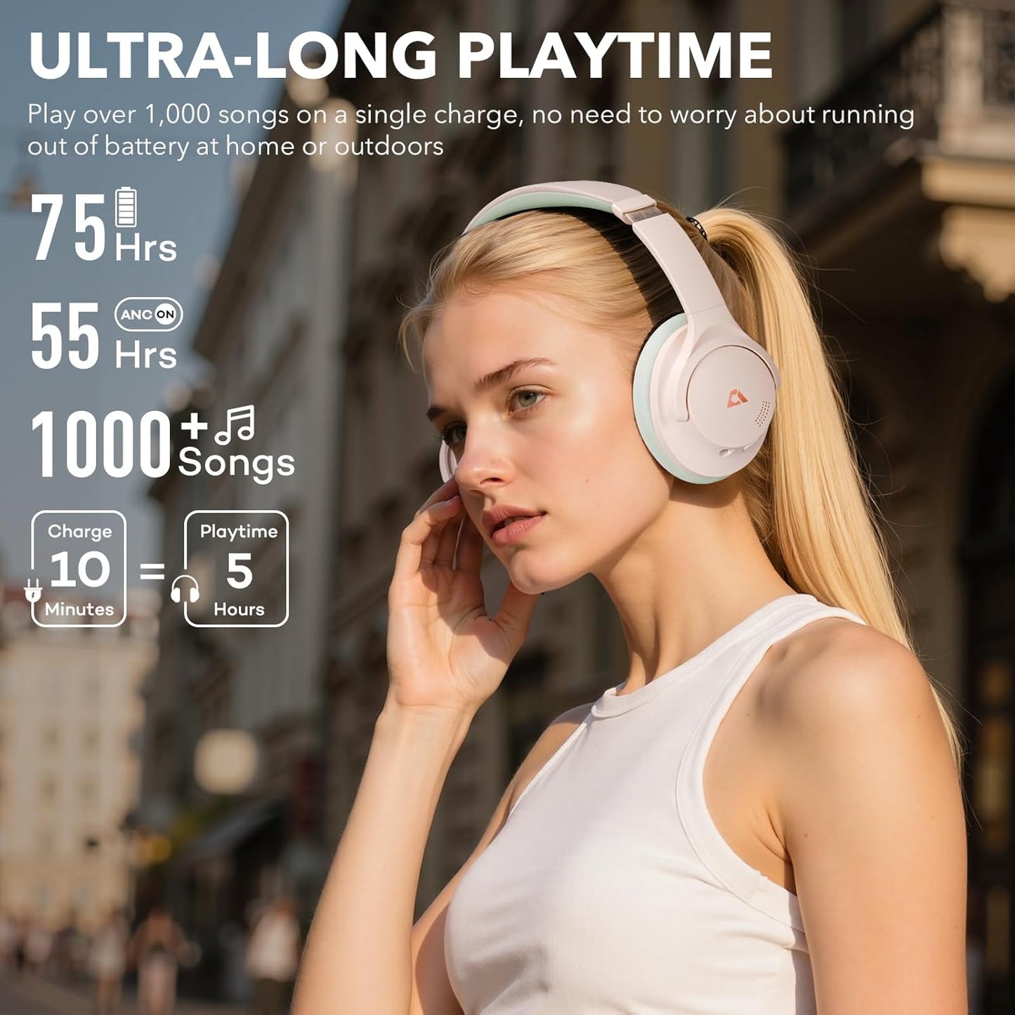 1Mii Y8+ Noise Cancelling Headphones Bluetooth, Wireless LDAC Hi-Res Audio, Custom EQ via App, 75H Playtime, Comfort Fit, Over Ear Headphones Foldable for Airplane Travel Home Office Beige Green