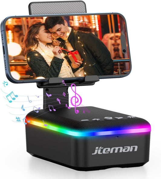 JTEMAN Gifts for Men Women,Cell Phone Stand with Bluetooth Speaker,LED Light,and Lanyard,Cool Tech Gadgets,Unique Birthday Gifts for Men Husband Mom Dad