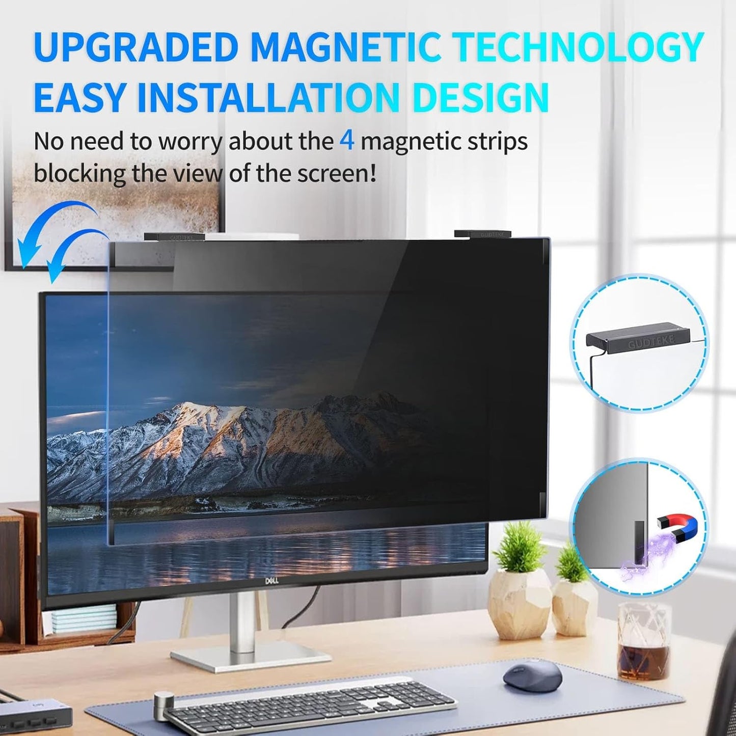 Magnetic Monitor Privacy Screen 27 inch, 9H Hanging Privacy Screen for Computer Monitor for 16:9 Frameless Monitor, Acrylic Eye Protection Anti Glare Blue Light Computer Screen Privacy Filter