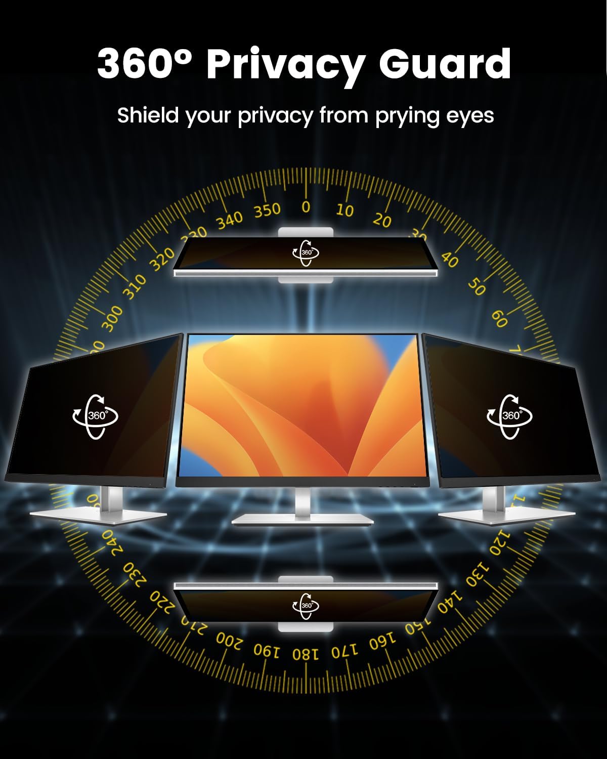 F FORITO 24 Inch 16:9 360°Privacy Screen Protector for Computer Monitor, Removable Eye Protection Anti Blue Light Anti Glare Computer Screen Privacy Shield for All 24" Widescreen Monitors