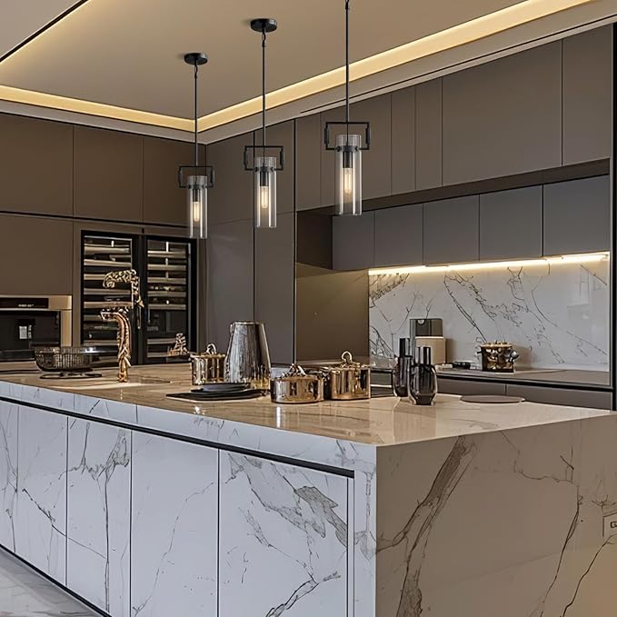 Black Pendant Lights Kitchen Island, Modern Glass Pendant Light,12Inch Kitchen Pendant Lighting Over Island,Farmhouse Island Lights for Kitchen,Bathroom,Bedroom