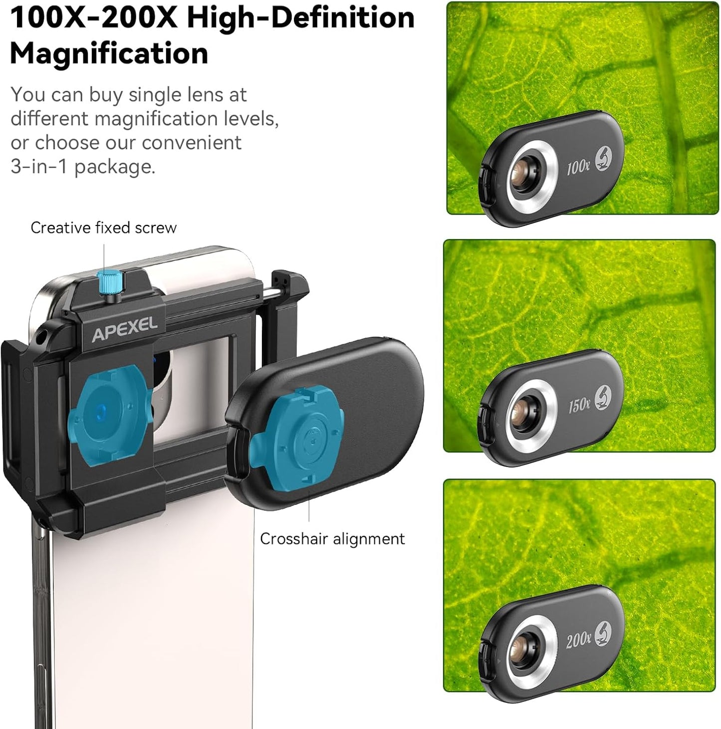 APEXEL Phone Microscope Lens, 100X Phone Micro Lens Nano Zoom for Android/iPhone With LED UV Light/CPL/Universal Clip, Mini Pocket Digital Microscope, Portable Smartphone micro lens Camera Attachments