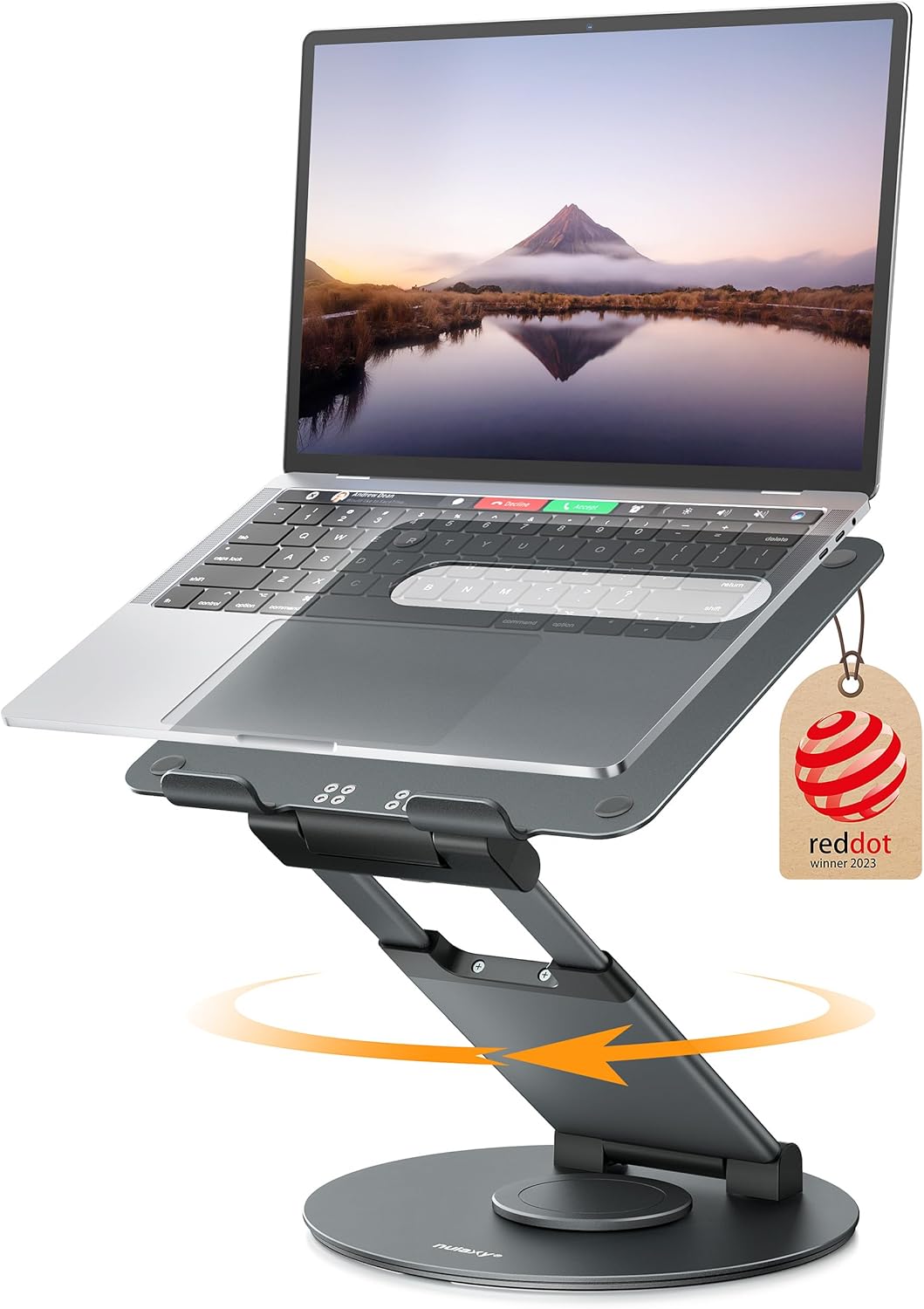 Nulaxy Telescopic 360 Rotating Laptop Stand for Desk Adjustable Height Swivel Pull Out Design Ergonomic Laptop Riser Standing Desk Converter Fits All 10-17" Laptops Computer MacBook, Gray