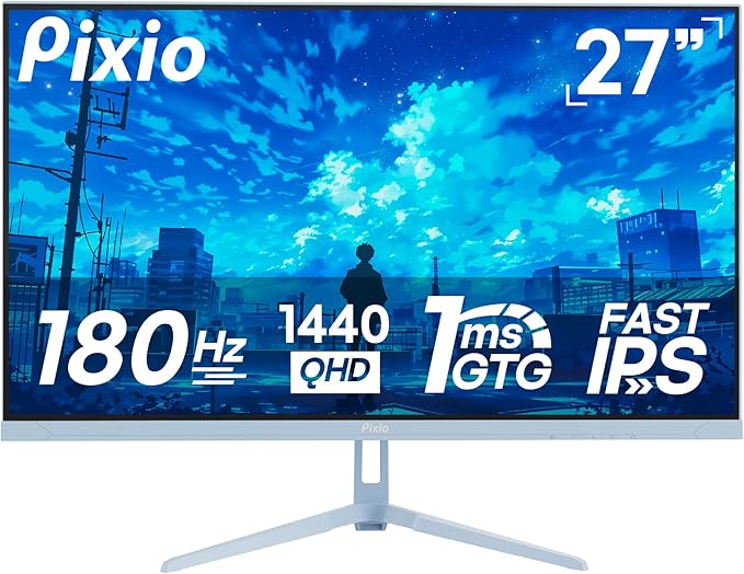 Pixio PX278 Wave Blue 27 inch 180Hz Refresh Rate QHD 1440p Resolution Fast IPS Panel 1ms GTG Response Time Blue Gaming Monitor with FreeSync