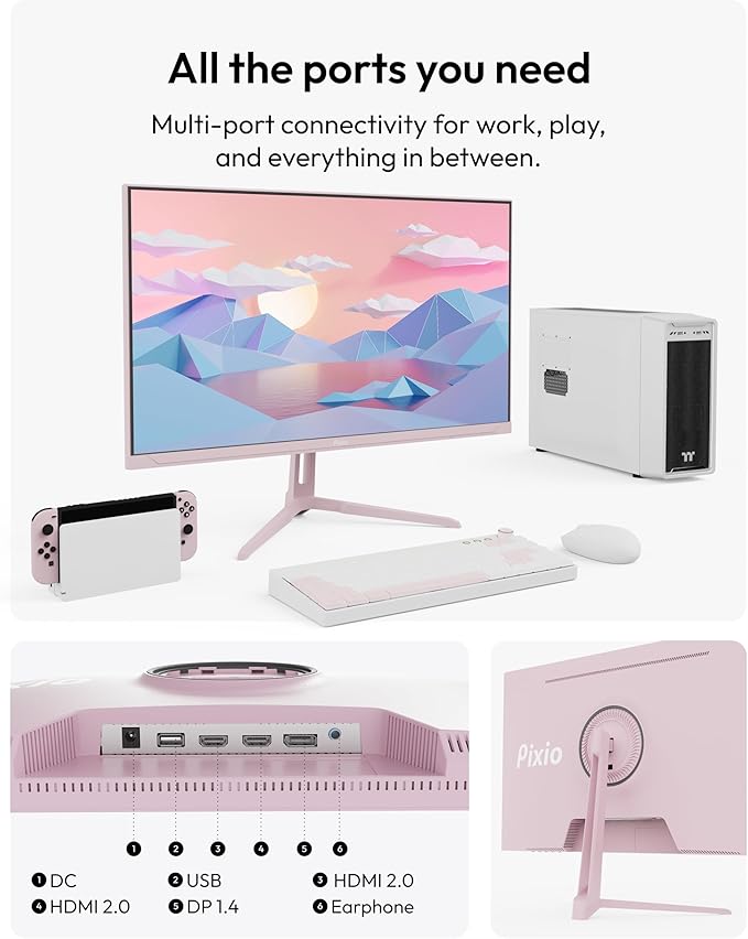 Pixio PX279 Wave Pink 27 inch 240Hz Refresh Rate FHD 1080p Resolution Fast IPS Panel 1ms GTG Resonse Time Gaming Monitor with Adaptive Sync