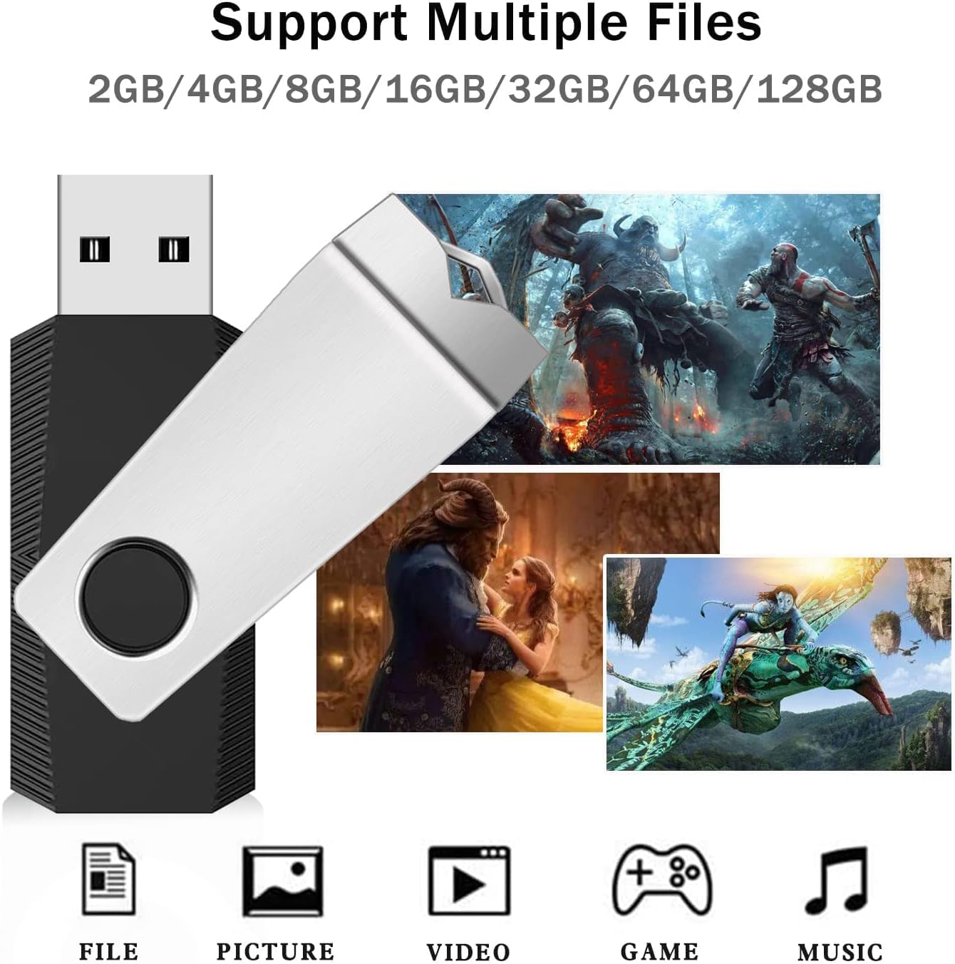 16GB Flash Drive, Thumb Drive USB 2.0 Memory Stick with Lanyards Swivel USB Stick for Portable Data Storage and Backup