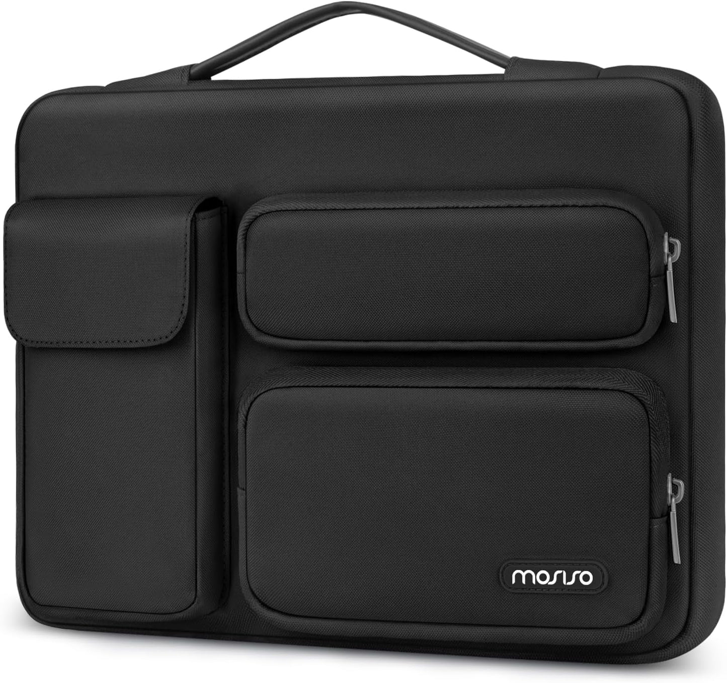 MOSISO 360 Protective Laptop Case 13 inch, Laptop Sleeve Compatible with MacBook Air 13 inch M4 M3 M2 M1 2025-2018 / Pro 13 M2 M1 2025-2016, Side Open Bag with 2 Raised&1 Flapover Pockets, Black