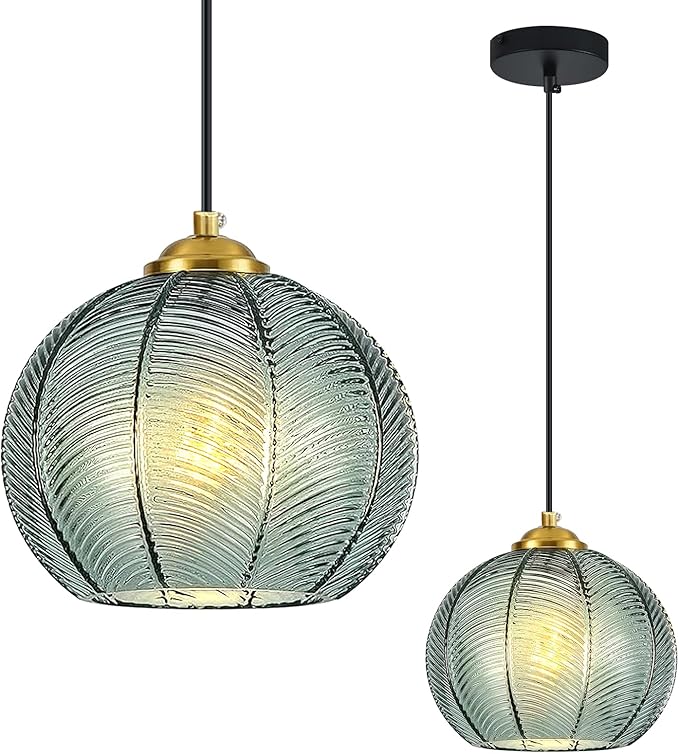Mikeru Mint Glass Pendant Lights Kitchen Island Lighting Single Globe Pendant Light Fixtures Century Modern Kitchen Island Pendant Lighting for Bedroom Living Dining Room Light Fixture（Without Bulb）