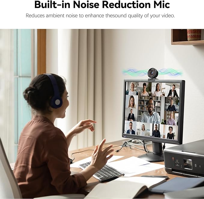 ‌2K AI Webcam for PC,1080P 60fps TOF Computer Camera with 8X Digital Zoom USB 3.0 Webcam with Remote Control/HDR/Dual Noise Cancelling Mics for Streaming & Meeting on Zoom/Teams/Facetime