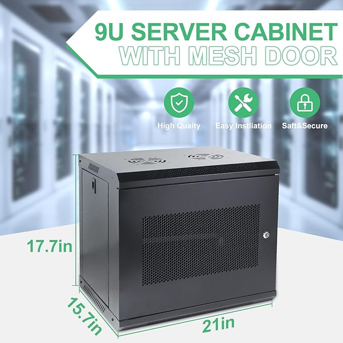 9U Wall Mount Server Cabinet IT Network Rack Enclosure Locking Door Black