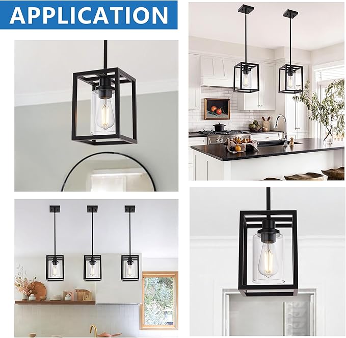 MELUCEE 3-Light Hanging Kitchen Lights Over Island with Clear Glass Shade, 3 Pack Black Small Chandelier Farmhouse Pendant Light for Kitchen Island Dining Room Hallway