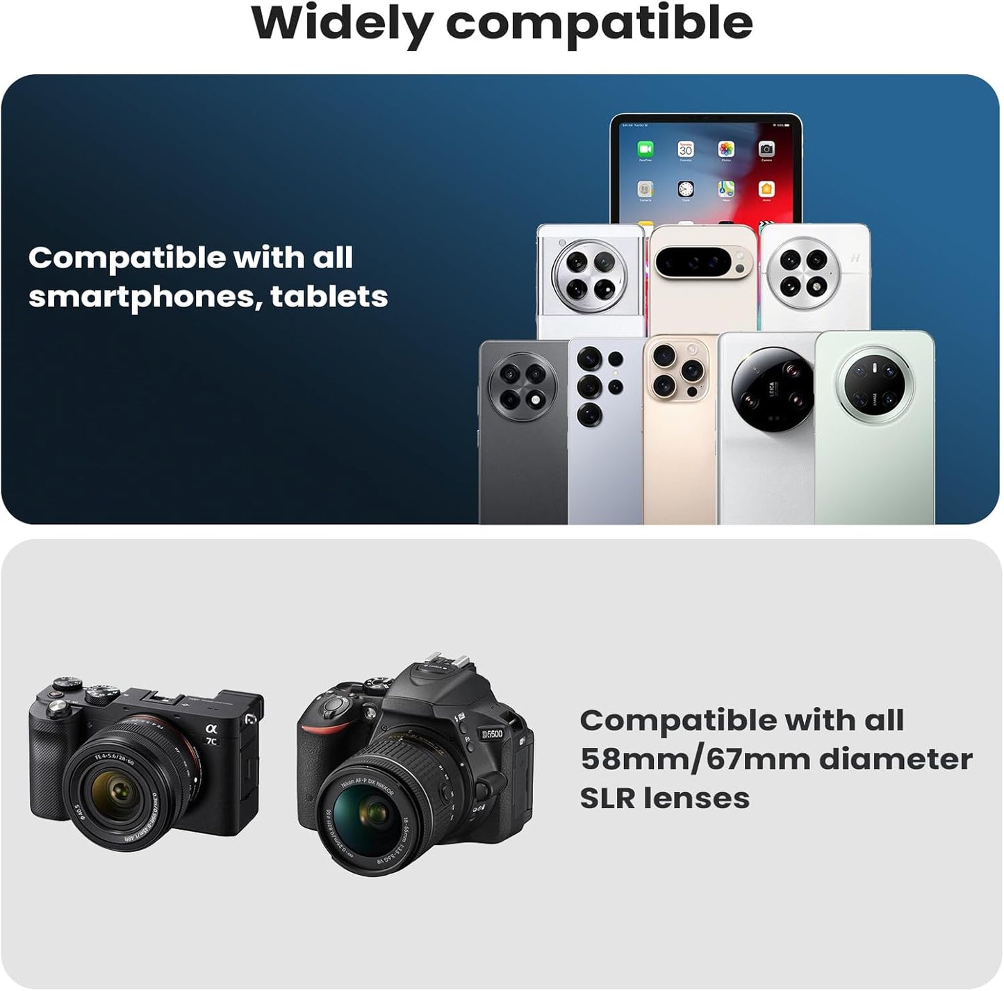 67mm Variable ND2-400 Filter for Phone/DSLR, HD Adjustable Neutral Density Filter with Universal Clip,Adapter Ring, Lens Attachment for iPhone 16 15 14 13 12 Samsung Pixel and Other Smartphones/Camera