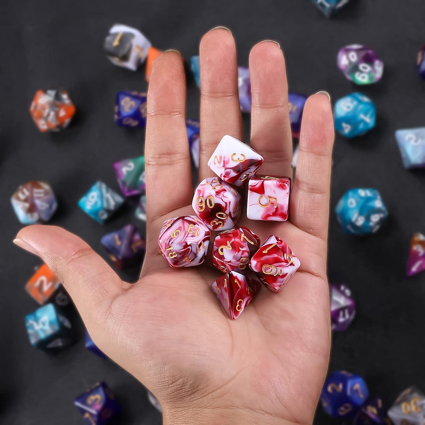 QMAY DND Dice Set -D&D Polyhedral Dice (7 Pcs) for Dungeons and Dragons (Blood red and White)