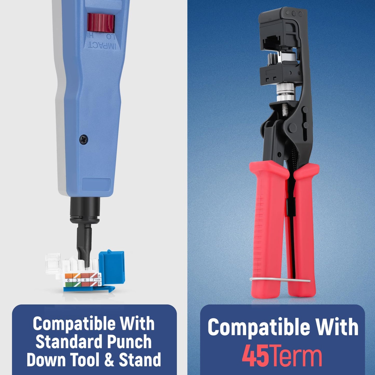 Everest 45° Angled RJ45 Cat6 Keystone Jacks 10-Pack in Blue - Slim Profile Female RJ45 Connectors - Cat 6 Keystone Jack - Compatible with 45° Angled Speed Termination Tool - 45Term (B0BL3GS7ZY)