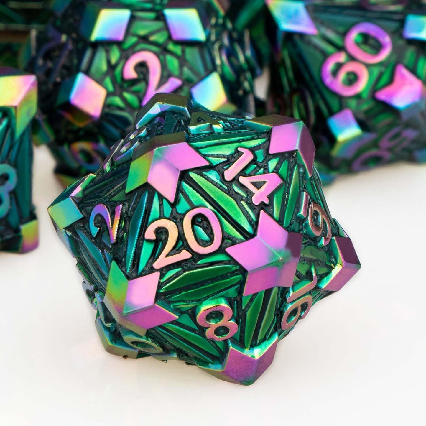 7PCS Metal DND Dice Set with Box, Debris RPG Red D and D Dice for use with D&D Tabletop Games Role Playing Game Polyhedral Dice Set D20 D12 D10 D8 D6 D4