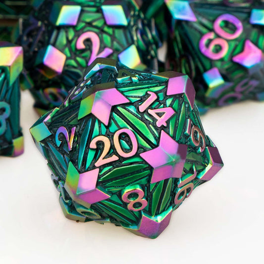 7PCS Metal DND Dice Set with Box, Debris RPG Red D and D Dice for use with D&D Tabletop Games Role Playing Game Polyhedral Dice Set D20 D12 D10 D8 D6 D4