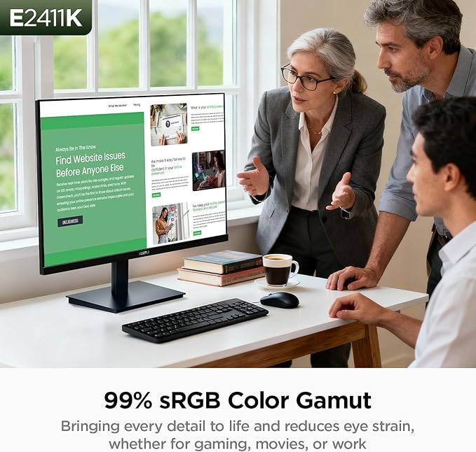 KOORUI 24 Inch 144Hz IPS Computer Monitor Full HD 1920 x 1080p Ultra-Slim Display with HDMI VGA, Adaptive Sync, 99% SRGB, VESA 100x100mm, Eye Care, Tilt, Black, E2411K