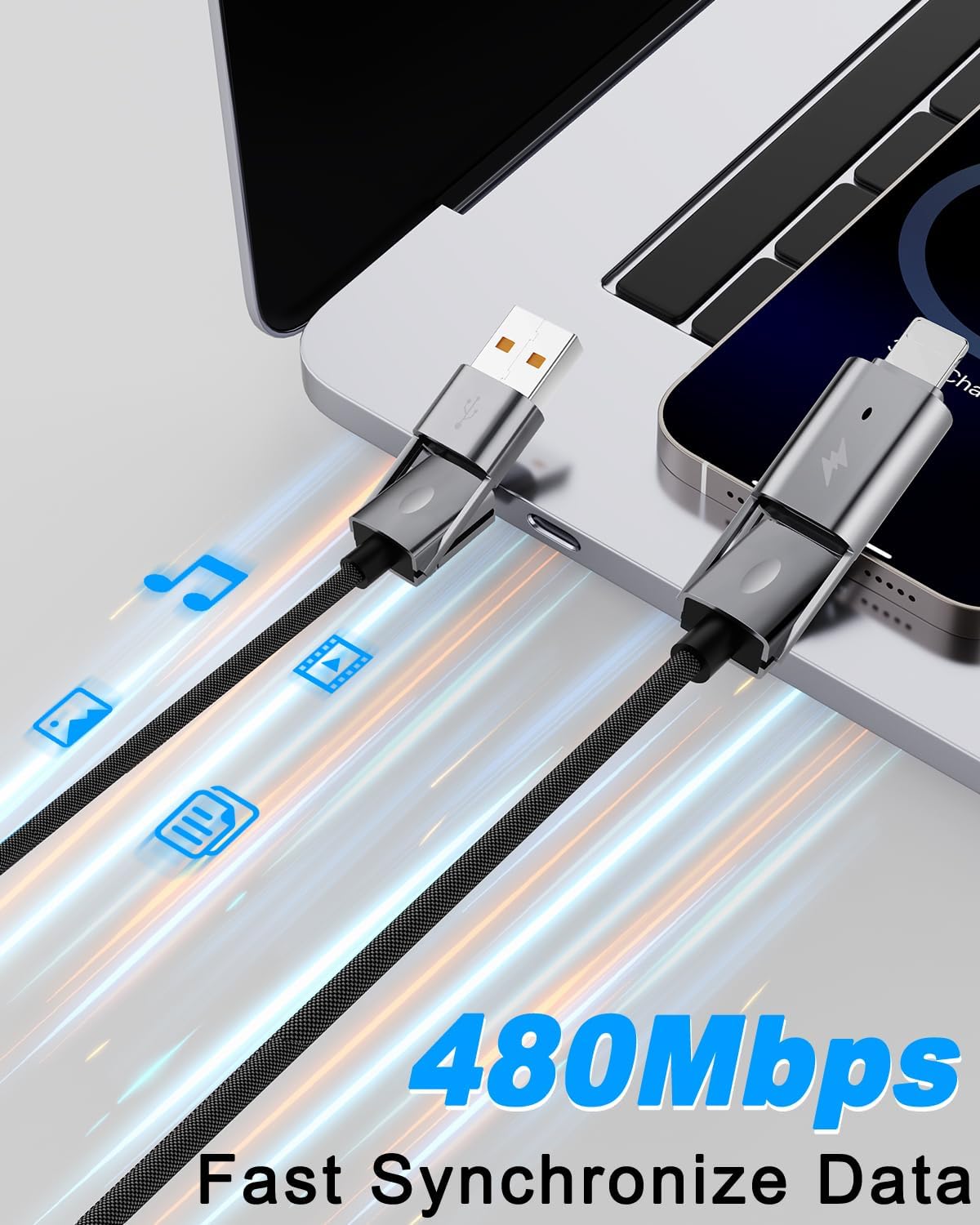 4 in 1 USB C Cable, 2Pack [Upgraded] Multi Fast Charging Cable, PD 65W 27W, 6FT+3FT, Round Braided, Compatible with iPhone/iPad/Samsung/MacBook