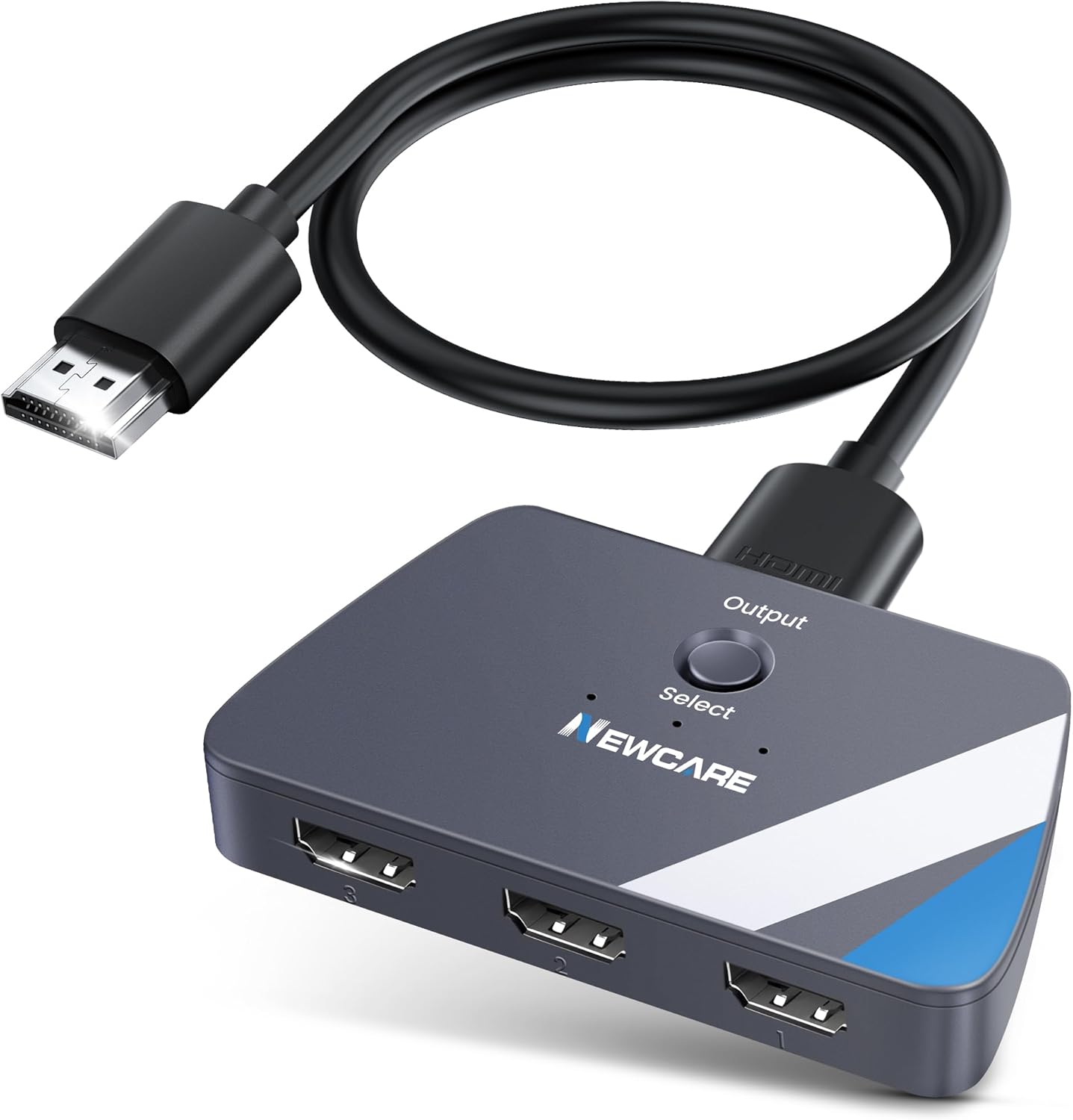 NEWCARE HDMI Switch 3 in 1 Out, 4K@60Hz HDMI 2.0 Switch with 2.6FT HDMI Cable, 3-Port HDMI Switcher Selector, Supports 4K 30Hz 3D 1080P HDCP2.2 for PS5 Xbox DVD Player Fire Stick PC, Grey